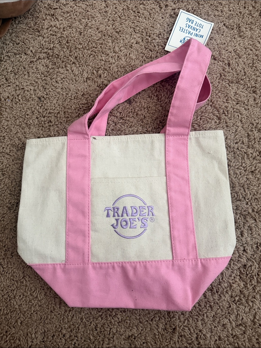 Pink & Cream Canvas Tote Bag